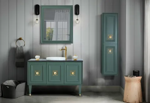 Banyo dolabı seti: lavabo altı dolap ve boy dolabı tasarım örneği — DLN-BN-004