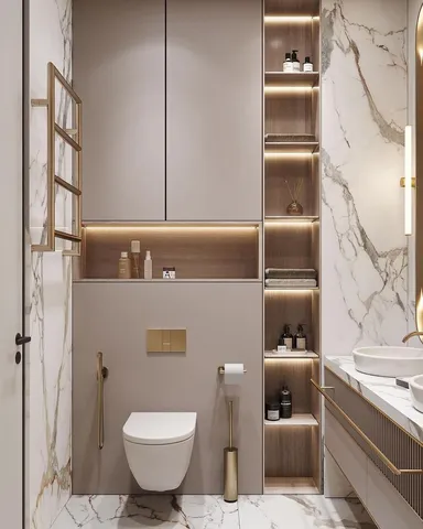 Banyo tadilatı için duvar ve depolama düzeni örneği — DLN-BN-011