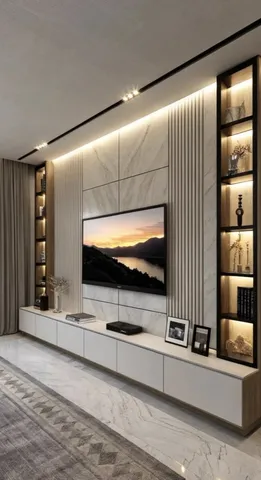 TV ünitesi dekorasyonu için duvar ve mobilya tasarım örneği — DLN-TV-024