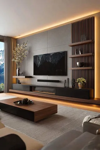 TV ünitesi paneli ve depolama dolabı tasarım örneği — DLN-TV-008